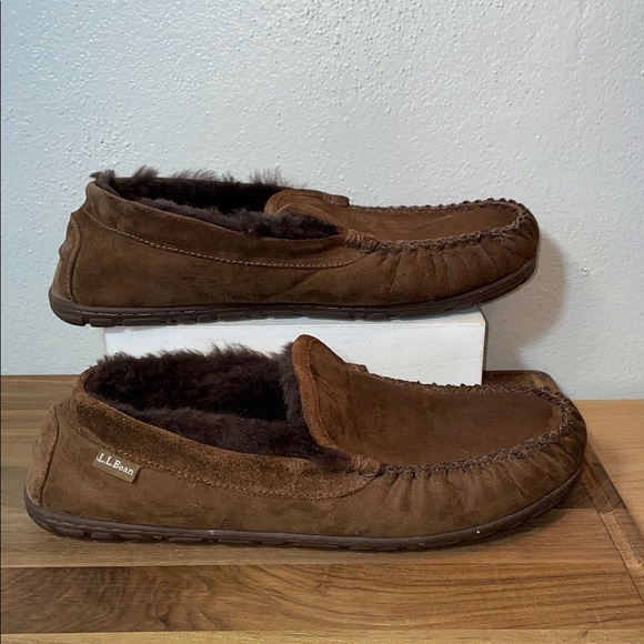 L.L. Bean Brown Suede Slipper Shearling Plush  Mens Size 12 Rubber Sole Outdoor - Picture 1 of 9